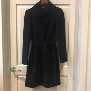 Pure wool Elie Tahari asymmetrical black wrap coat